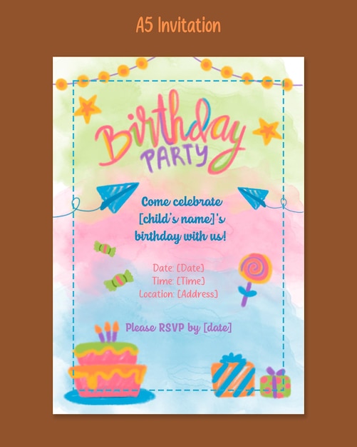 handdrawn watercolor birthday invitation