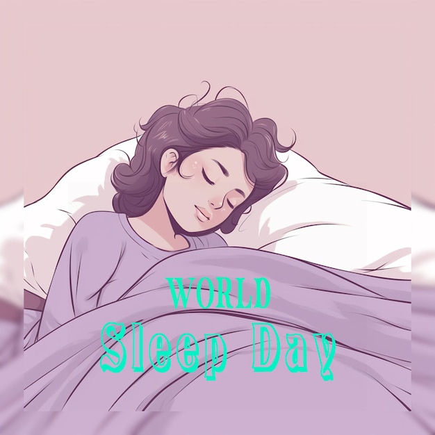 PSD handdrawn world sleep day with woman