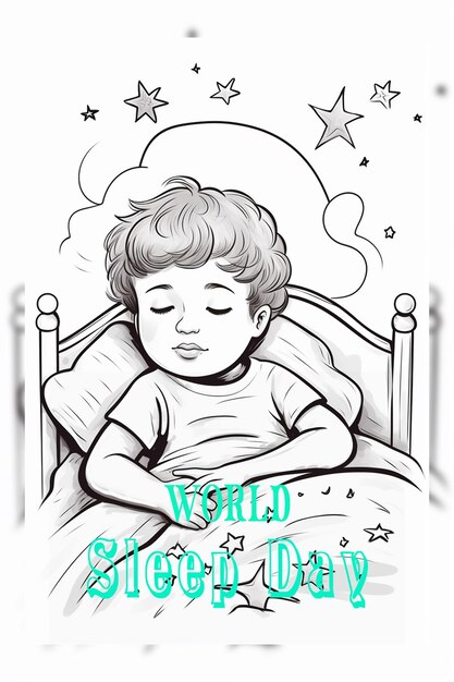 PSD handdrawn world sleep day with woman