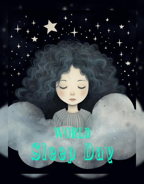 PSD handdrawn world sleep day with woman