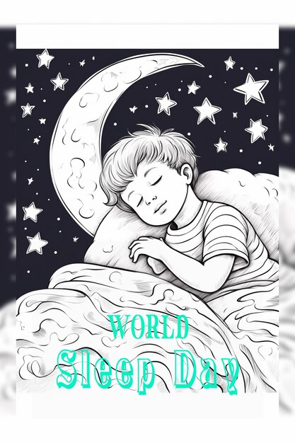 PSD handdrawn world sleep day with woman