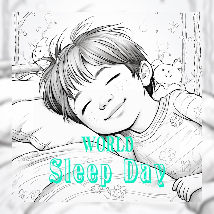 PSD handdrawn world sleep day with woman