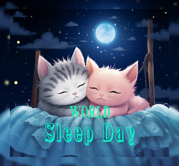 PSD handdrawn world sleep day with woman