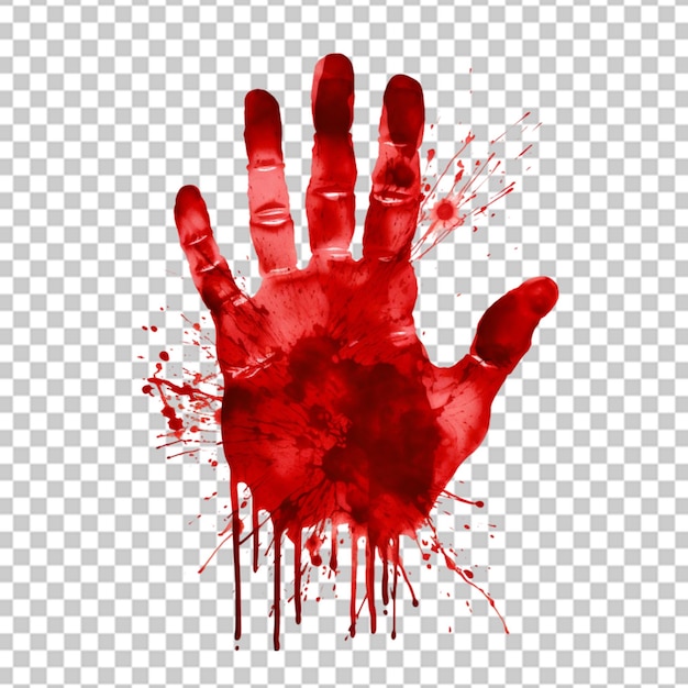 Handdruk met bloed of rode inkt op doorzichtig