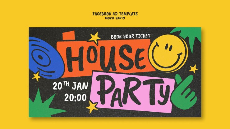PSD handgetekende facebook-sjabloon voor huisfeestjes