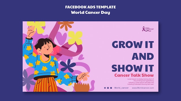 PSD handgetekende facebook-sjabloon voor wereldkankerdag