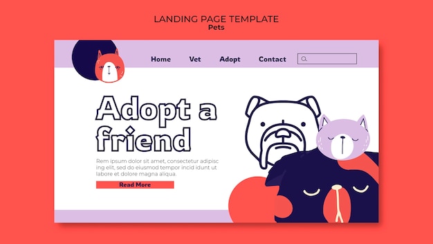 PSD handgetekende huisdieren zorg bestemmingspagina sjabloon