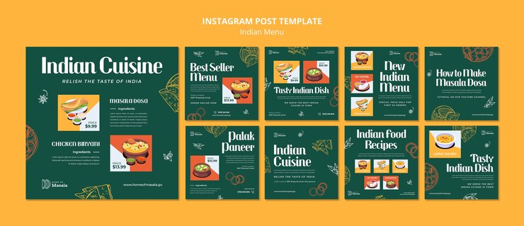PSD handgetekende indiase menu instagram post