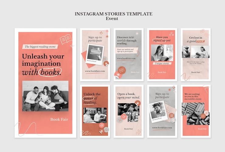 PSD handgetekende instagramverhalen voor leesevenementen