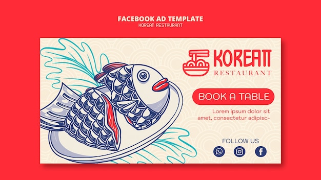 Handgetekende koreaanse restaurant facebook-sjabloon