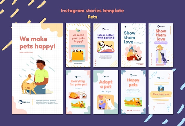 Handgetekende schattige huisdieren instagramverhalen