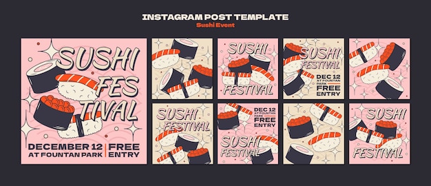 PSD handgetekende sushi-evenement instagram-berichten