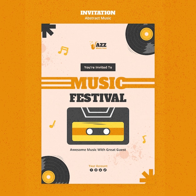 Handgetekende uitnodigingssjabloon voor muziekfestival