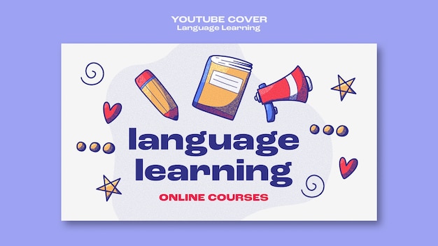 PSD handgetekende youtube-omslag voor het leren van talen