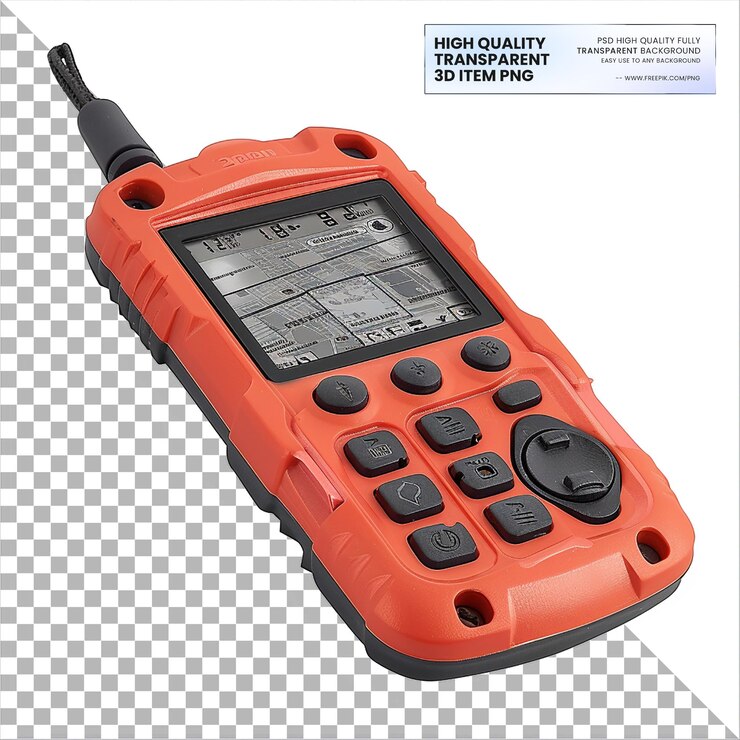 PSD handheld gps portable navigation device for outdoor activities on transparent background