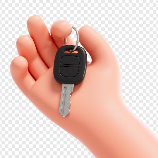 Handholding a car key in 3D cartoon style