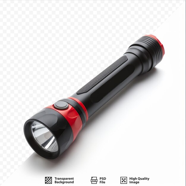 PSD handle black and red flashlight on white isolated background