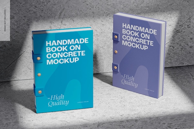 handmade books on concrete mockup
