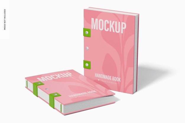 handmade books mockup, standing and dropped