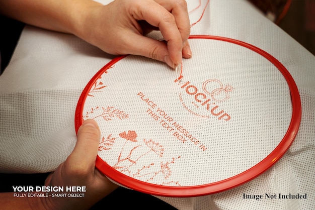 handmade embroidery fabric frame mockup