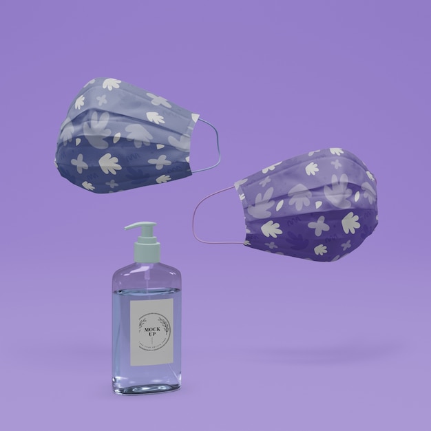 Handmade face masks and hand sanitizer with mock-up