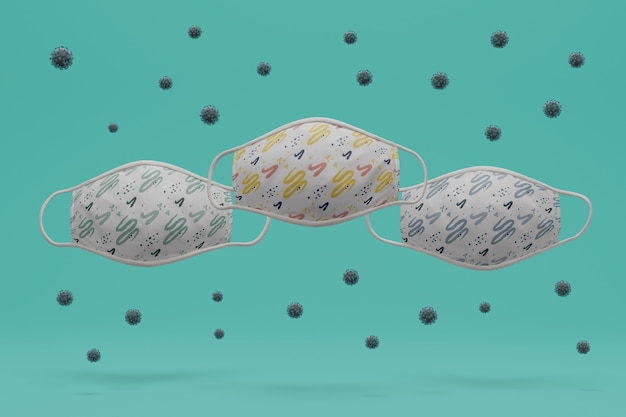PSD 모형으로 바이러스로 둘러싸인 수제 얼굴 마스크