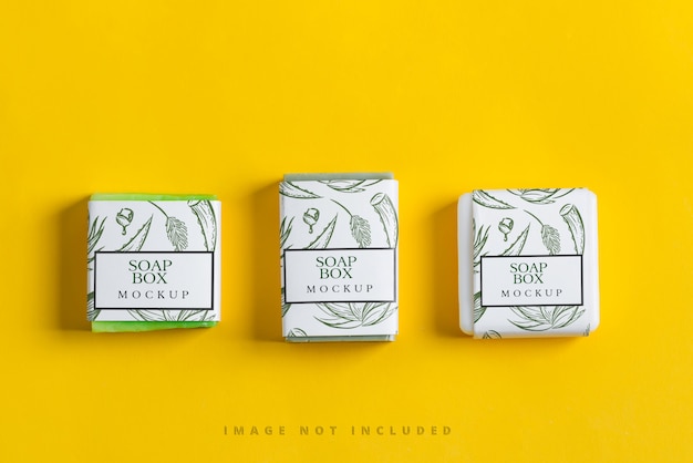 PSD handmade herbal natural soap bar set with paper mockup