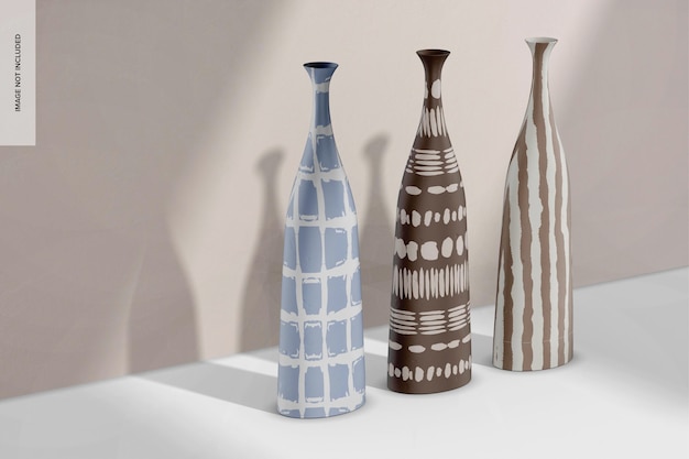 PSD handmade long vases mockup left view