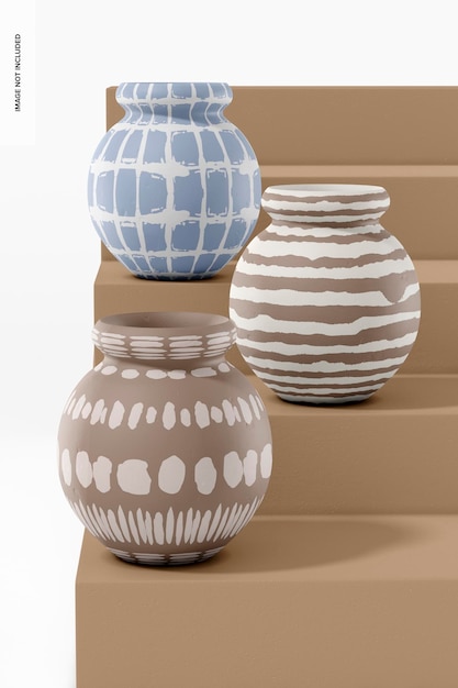 Handmade Round Vessels Mockup, Front View