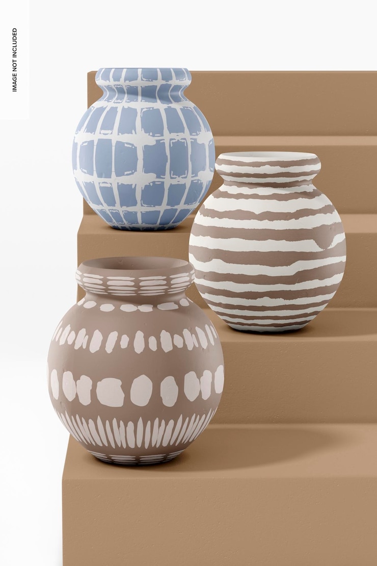 PSD handmade round vessels mockup, front view