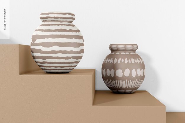 PSD handmade round vessels mockup side view