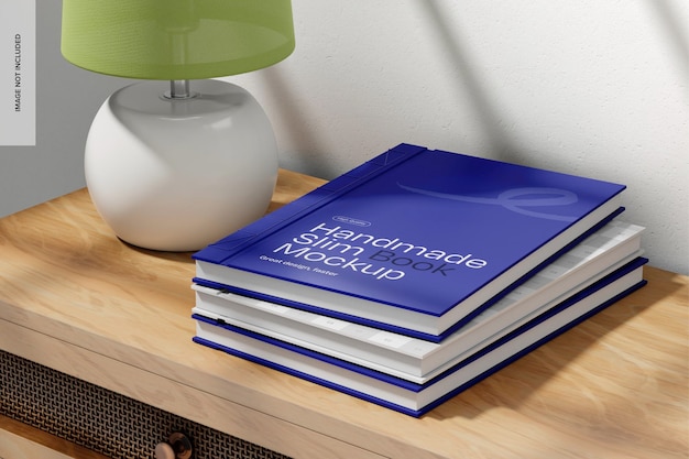 PSD handmade slim books mockup perspective