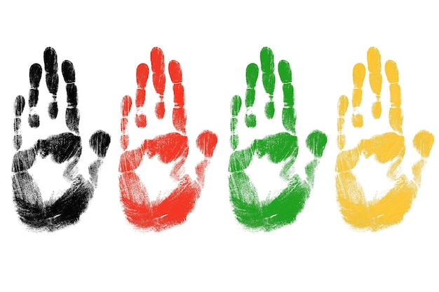 PSD handprint with colored paint kit on an empty background