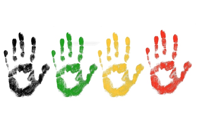 PSD handprint with colored paint kit on an empty background