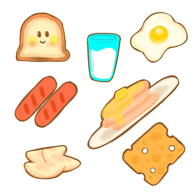 handrawn food illustration breakfast and lunch