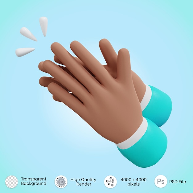 Hands clapping gesture icon in 3d rendering