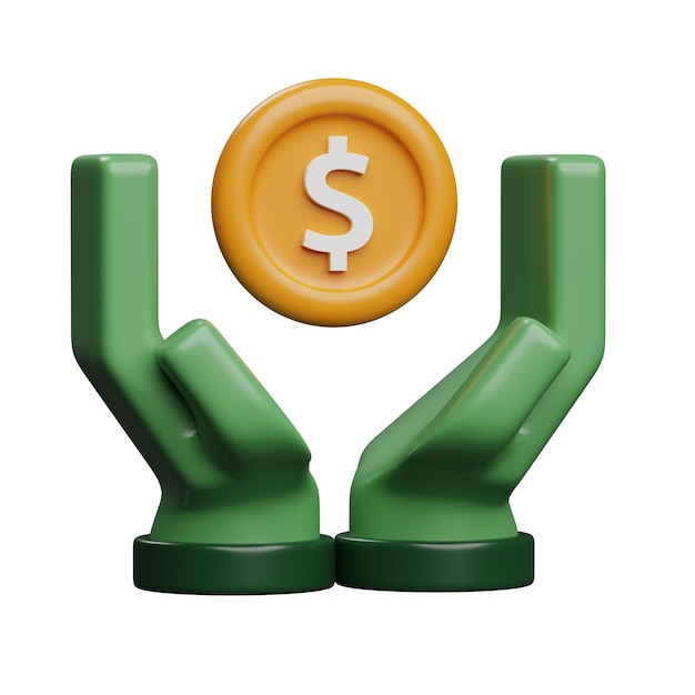 Hands and coin icon in 3D style