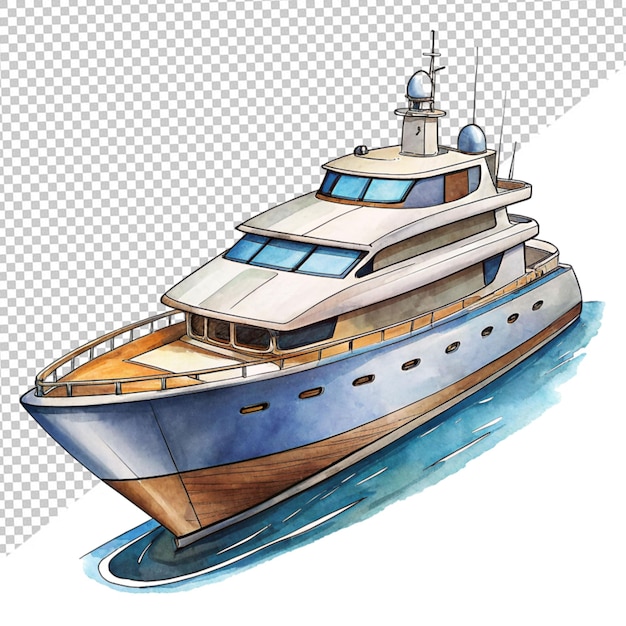 PSD trasporto di yacht a cartone animato disegnato a mano su sfondo trasparente