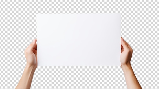 PSD hands holding blank paper sheet isolated on transparent background