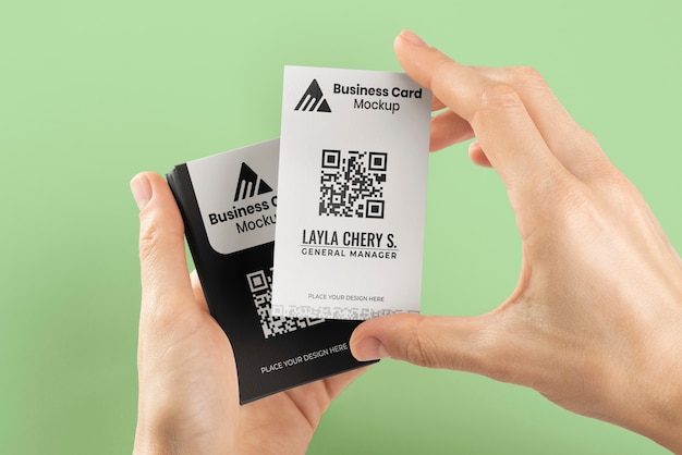 PSD hands holding business cards top view