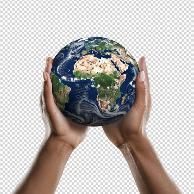 PSD hands holding earth isolated on transparent background