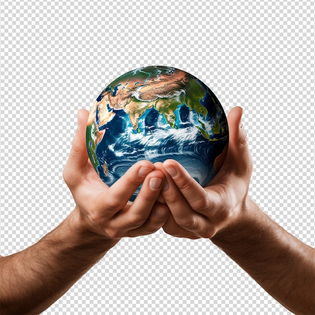 PSD hands holding earth isolated on transparent background