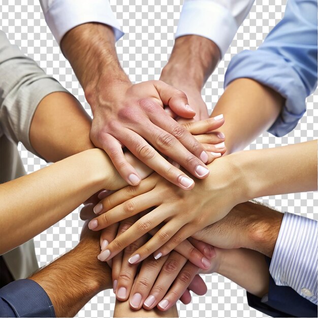 Hands holding hands together in a circle on transparent background