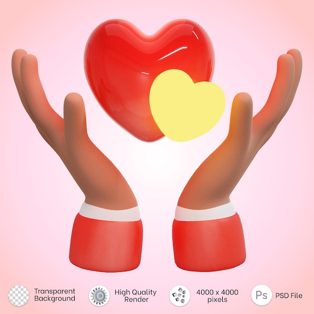 Hands holding hearts icon in 3d rendering