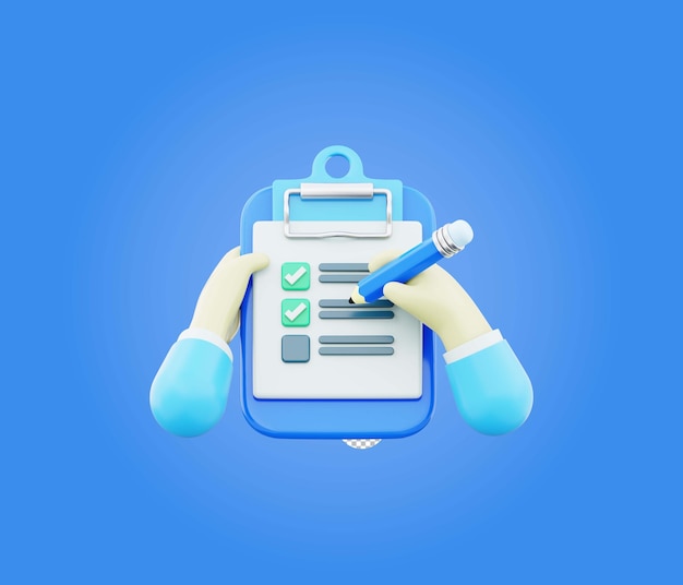hands holding note notepad clipboard document icon concept of survey or todo list 3d illustration