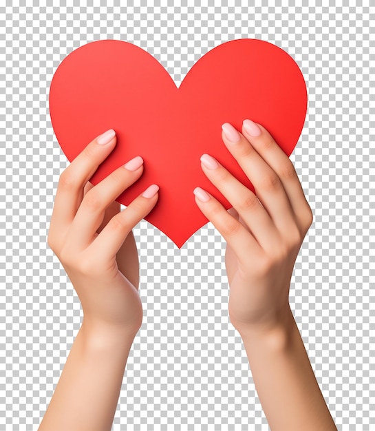 PSD hands holding paper heart isolated on transparent background