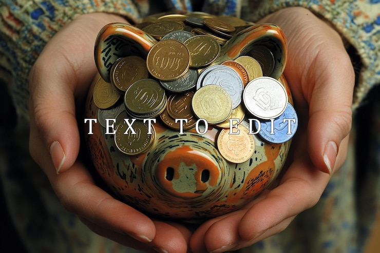 PSD hands holding a piggy bank overflowing with coins