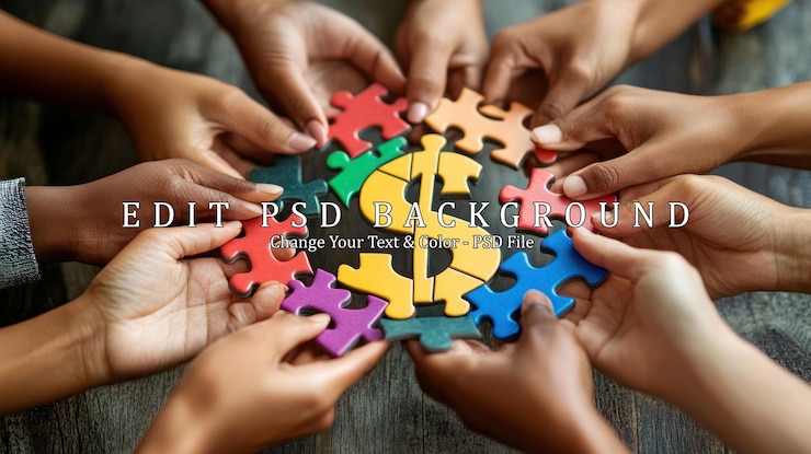 PSD hands holding puzzle pieces forming dollar sign