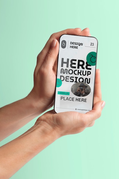 Hands  holding smartphone mockup