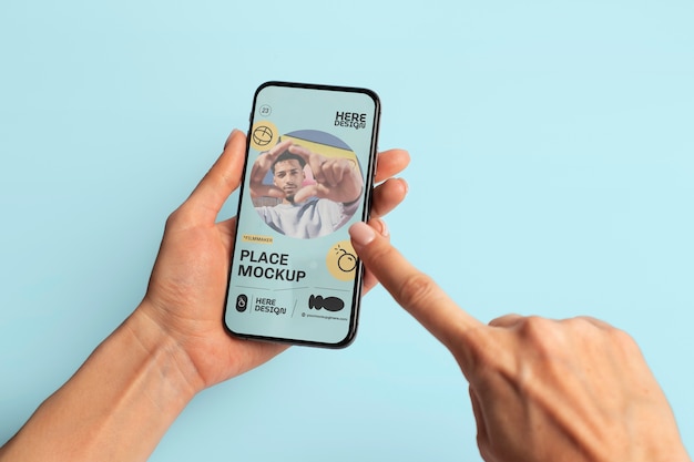 PSD hands  holding smartphone mockup